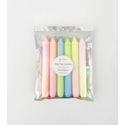 Bougies Dip Dye Neon Edition – Un pack audacieux de 6 bougies aux couleurs néon vibrantes.