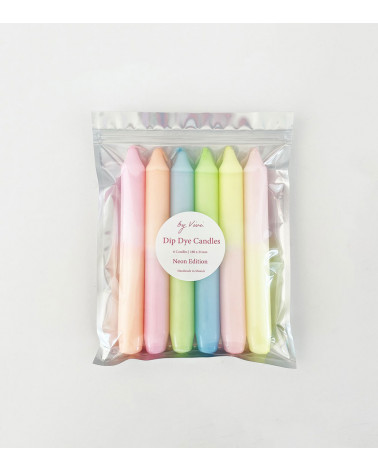 Bougies Dip Dye Neon Edition – Un pack audacieux de 6 bougies aux couleurs néon vibrantes.