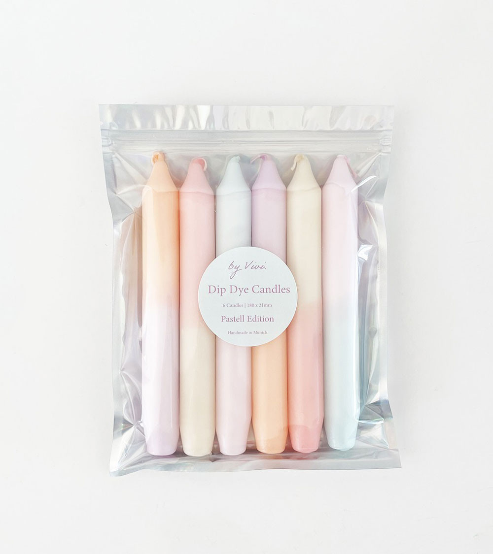 Bougies Dip Dye Pastell Edition – Un pack de 6 bougies aux nuances douces et élégantes.