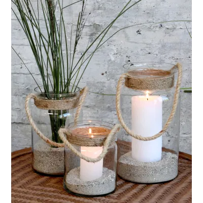 Photophore avec corde en jute - H 14,5 cm