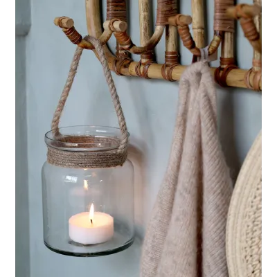 Photophore avec corde en jute - H 14,5 cm