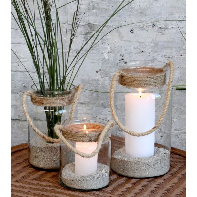 Photophore avec corde en jute - H 19,5 cm