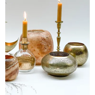 Photophore en laiton doré perforé – Ø 12 cm