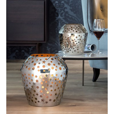 Photophore Sheila argenté H 24 cm - Intérieur doré