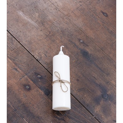 Bougie naturelle en cire de colza Ø 4 cm H 12,3 cm couchée avec fil autour et vue de dessus
