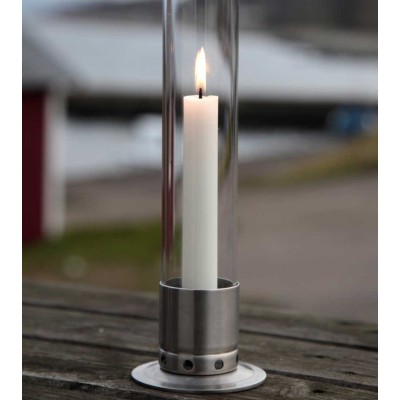 Photophore Kattvik Acier brossé + 3 bougies naturelles