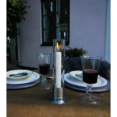 Photophore Kattvik Acier brossé + 3 bougies naturelles