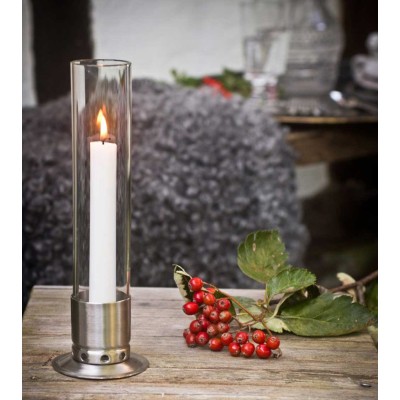 Photophore Kattvik Acier brossé + 3 bougies naturelles