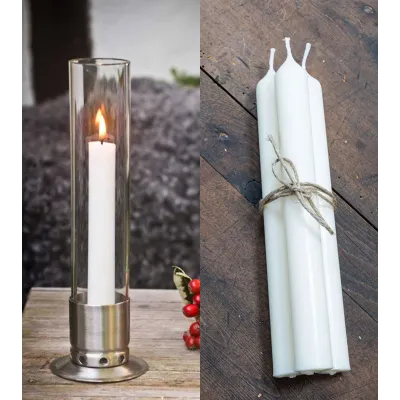 Photophore Kattvik Acier brossé + 3 bougies naturelles