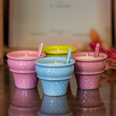 Bougie parfumée Bois d'Olivier - Coupe dessert glace upcyclée "Zéloïne" - 15h