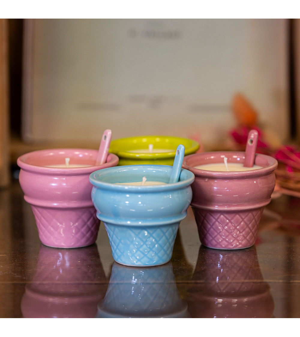 Bougie parfumée Bois d'Olivier - Coupe dessert glace upcyclée "Zéloïne" - 15h