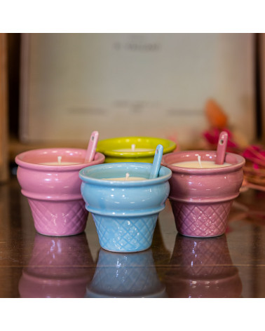 Bougie parfumée Bois d'Olivier - Coupe dessert glace upcyclée "Zéloïne" - 15h