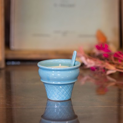 Bougie parfumée Bois d'Olivier - Coupe dessert glace upcyclée "Zéloïne" - 15h