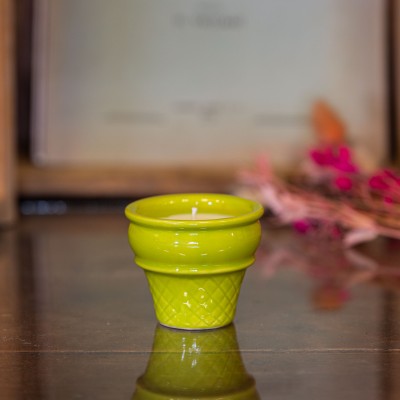 Bougie parfumée Bois d'Olivier - Coupe dessert glace upcyclée "Zéloïne" - 15h