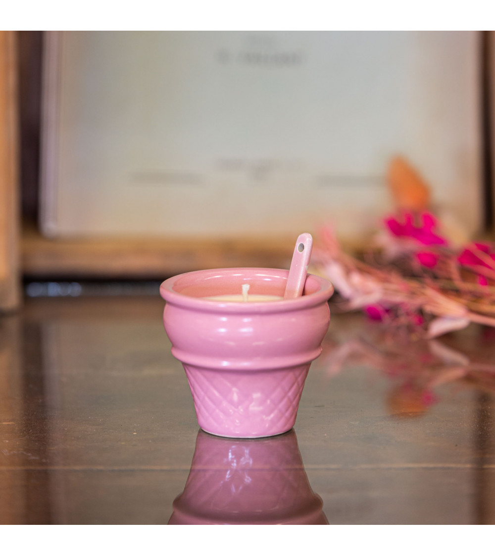 Bougie parfumée Bois d'Olivier - Coupe dessert glace upcyclée "Zéloïne" - 15h
