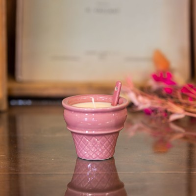 Bougie parfumée Bois d'Olivier - Coupe dessert glace upcyclée "Zéloïne" - 15h