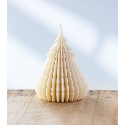 Bougie sapin artisanale en cire de colza, crème, Ø 10 cm H 14 cm, bougie naturelle et décoration de Noël