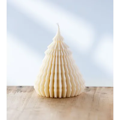Bougie sapin artisanale en cire de colza, crème, Ø 10 cm H 14 cm, bougie naturelle et décoration de Noël