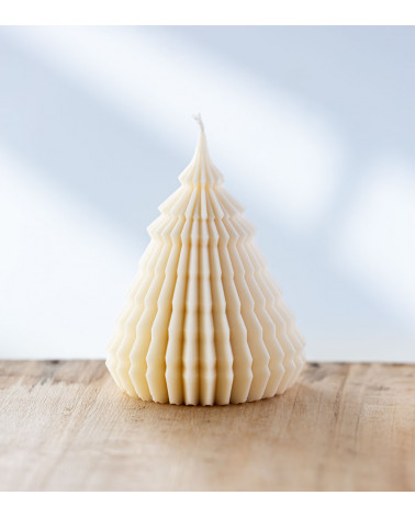 Bougie sapin artisanale en cire de colza, crème, Ø 10 cm H 14 cm, bougie naturelle et décoration de Noël