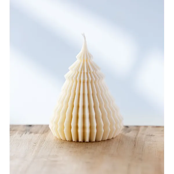 Bougie sapin artisanale en cire de colza, crème, Ø 10 cm H 14 cm, bougie naturelle et décoration de Noël