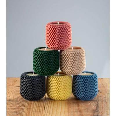 Gamme de bougies artisanales Garance, bougies naturelles en cire de colza, couleur terracotta