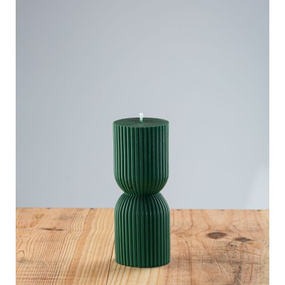 Bougie artisanale verte, bougie naturelle en cire végétale de colza, design colonne grecque, vue de face