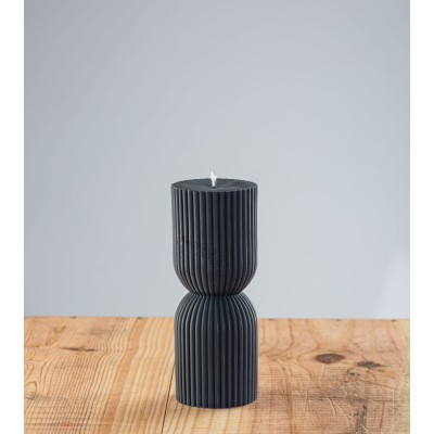 Bougie artisanale noire Elna, bougie naturelle en cire végétale de colza, design colonne grecque, vue de face