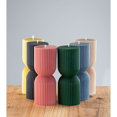 Gamme de bougies artisanales Flore, bougies naturelles en cire de colza, design élégant indigo