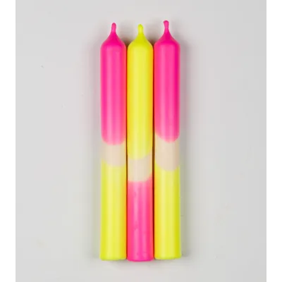 Électro Sunrise – Bougies Jaune Fluo & Rose Fluo