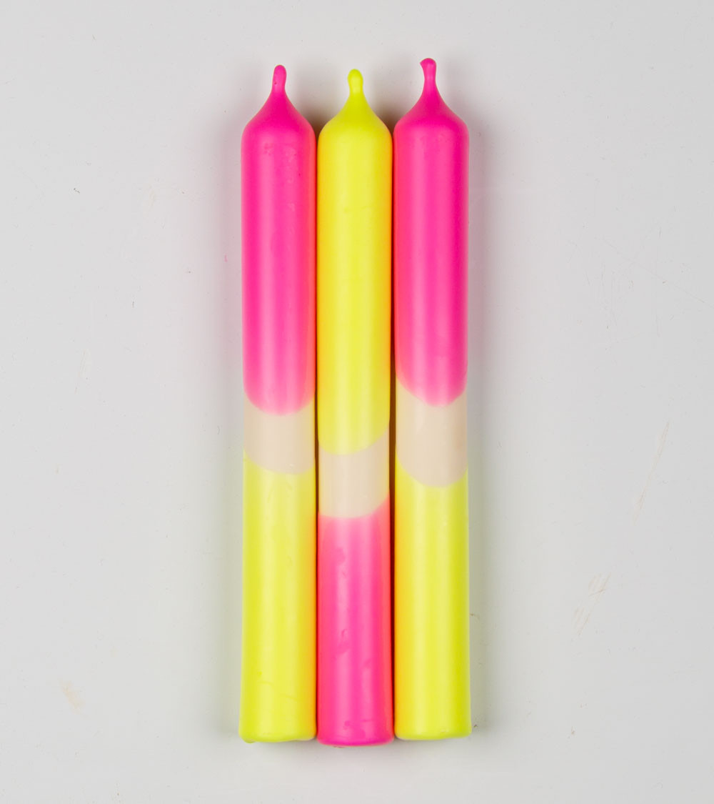 Électro Sunrise - Collection Fluo Électrique | Bougies Naturelles colorées | Ø 2,1 cm x H 20 cm | Pack de 3