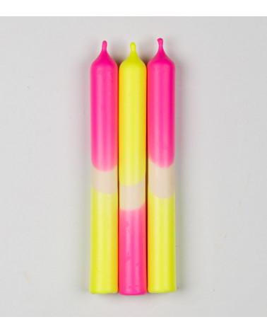 Électro Sunrise - Collection Fluo Électrique | Bougies Naturelles colorées | Ø 2,1 cm x H 20 cm | Pack de 3