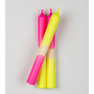 Électro Sunrise – Bougies Jaune Fluo & Rose Fluo