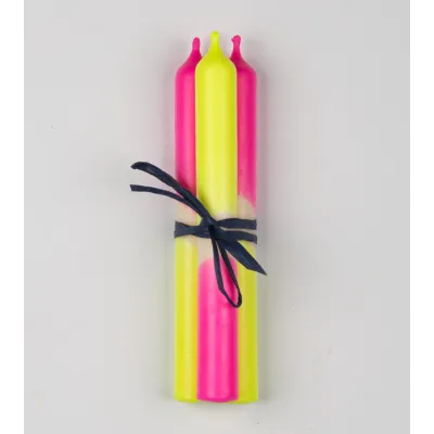 Électro Sunrise – Bougies Jaune Fluo & Rose Fluo