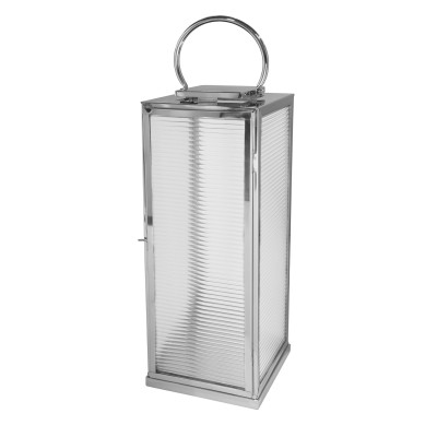 Lanterne MALAGA en acier inoxydable et verre cannelé - H 78 cm