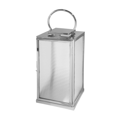 Lanterne MALAGA en acier inoxydable et verre cannelé - H 58 cm