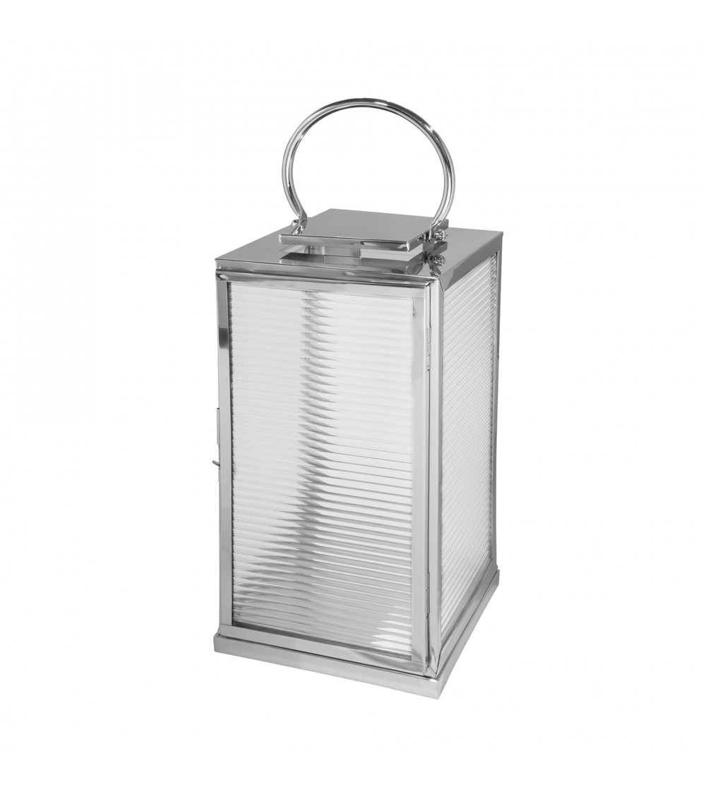 Lanterne MALAGA en acier inoxydable et verre cannelé - H 58 cm