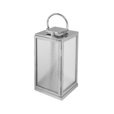 Lanterne MALAGA en acier inoxydable et verre cannelé - H 48 cm