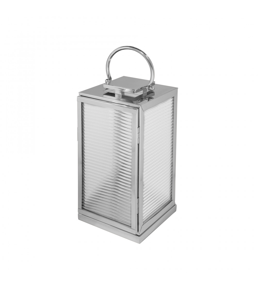 Lanterne MALAGA en acier inoxydable et verre cannelé - H 48 cm