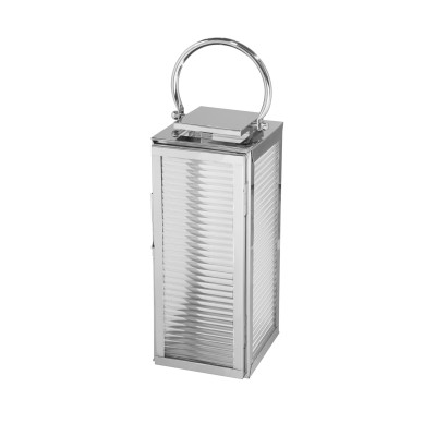Lanterne MALAGA en acier inoxydable et verre cannelé - H 43 cm