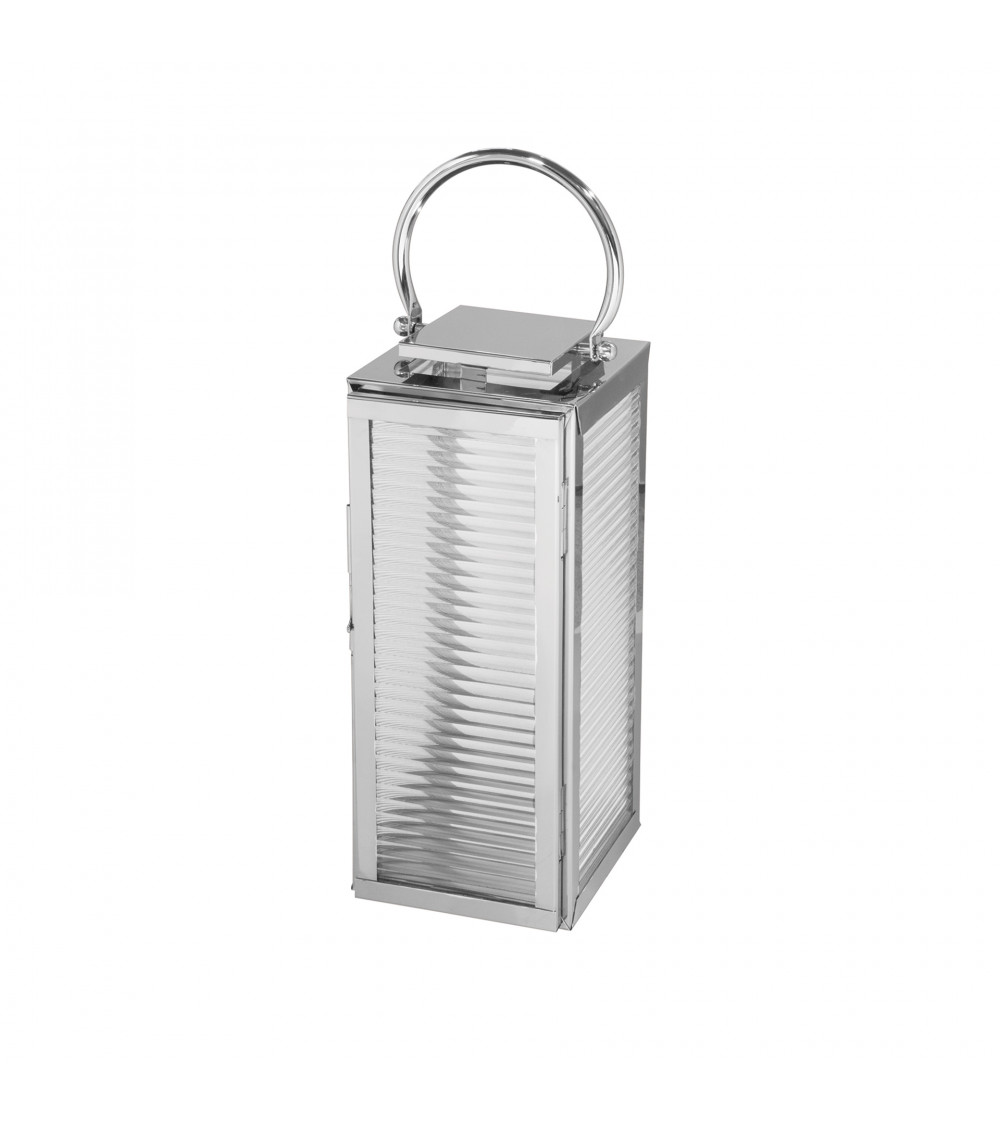 Lanterne MALAGA en acier inoxydable et verre cannelé - H 43 cm