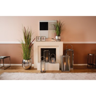 Lanterne MALAGA en acier inoxydable et verre cannelé - H 23 cm