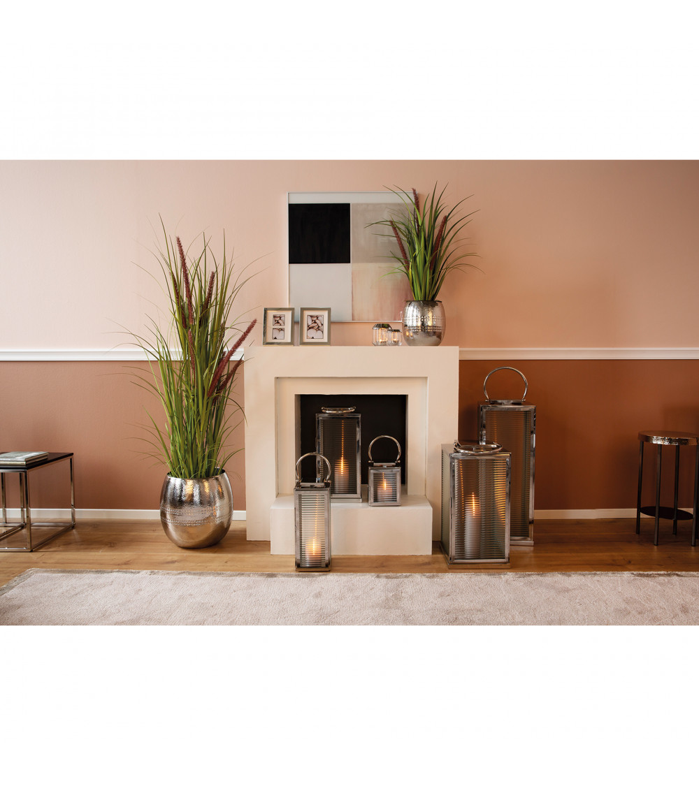 Lanterne MALAGA en acier inoxydable et verre cannelé - H 23 cm