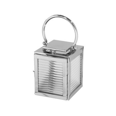 Lanterne MALAGA en acier inoxydable et verre cannelé - H 23 cm