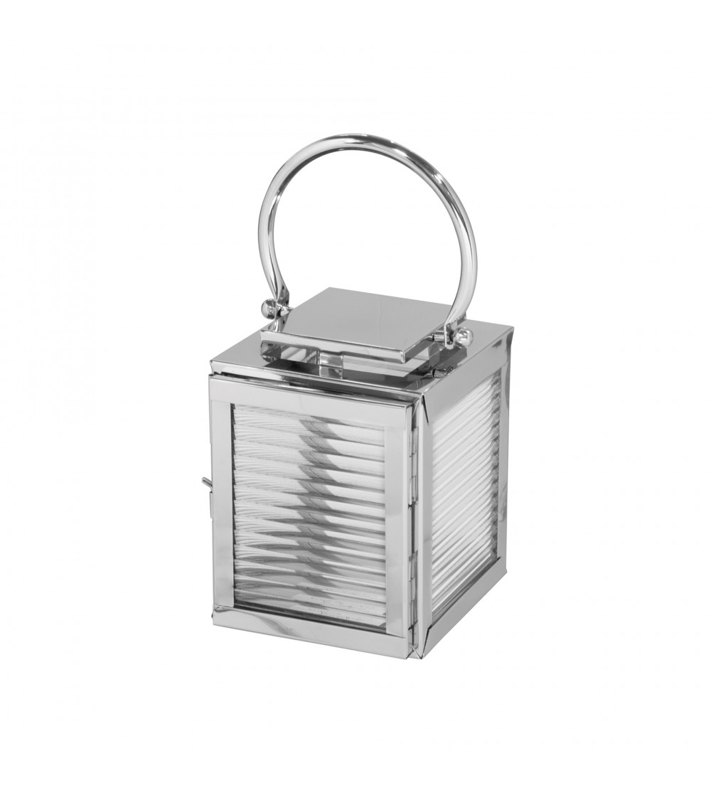 Lanterne MALAGA en acier inoxydable et verre cannelé - H 23 cm