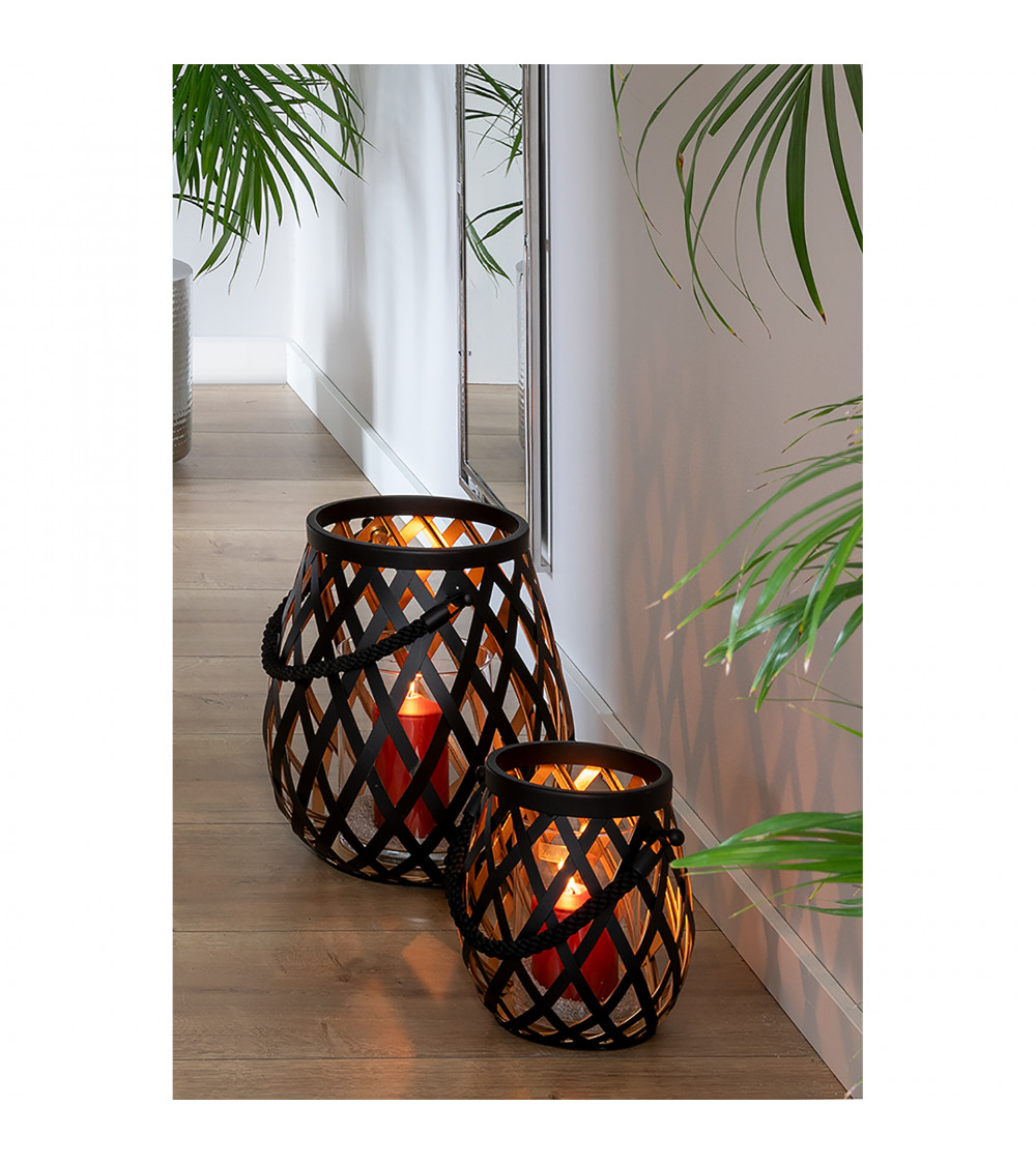 Lanterne OTIS noir en acier inoxydable - H 24 cm