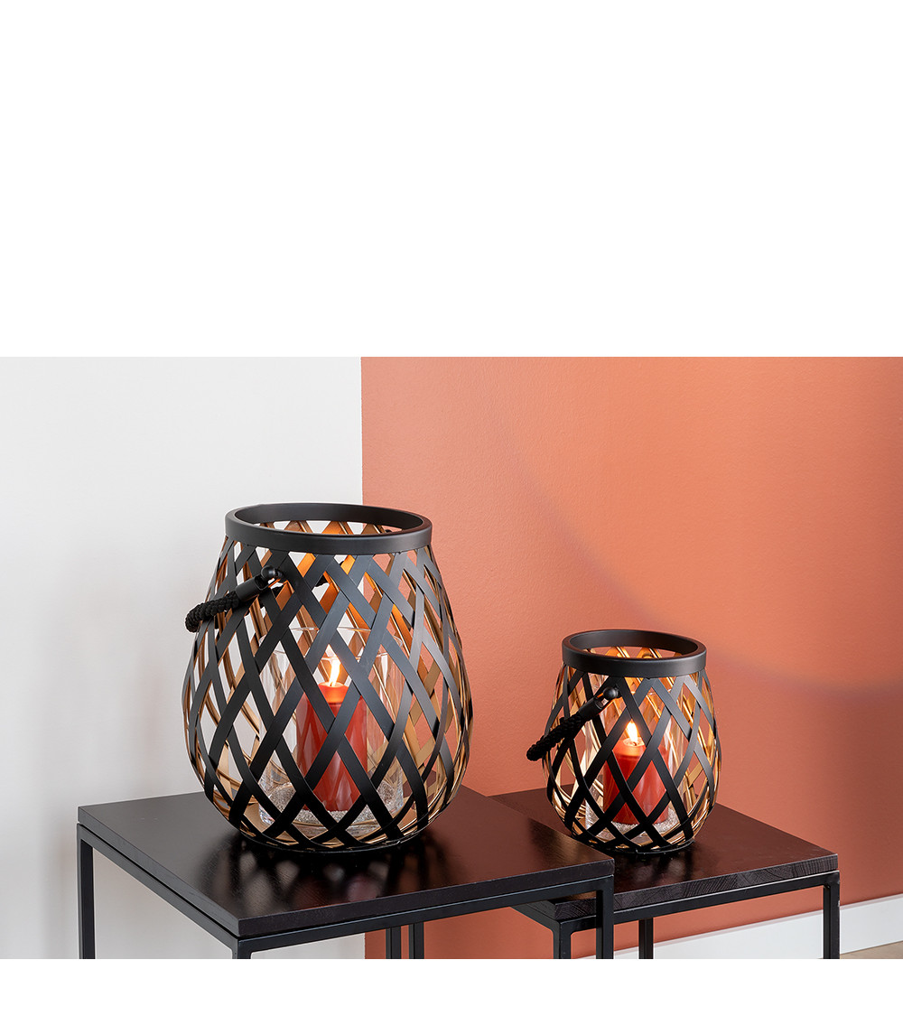Lanterne OTIS noir en acier inoxydable - H 24 cm