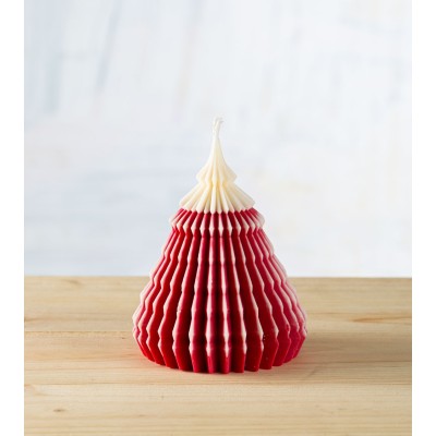 Bougie sapin artisanale en cire de colza, rouge, Ø 10 cm H 14 cm, bougie naturelle et décoration de Noël