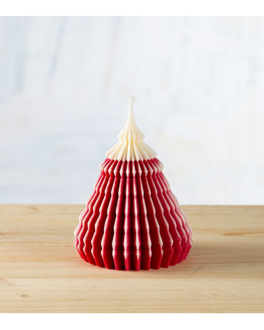 Bougie sapin artisanale en cire de colza, rouge, Ø 10 cm H 14 cm, bougie naturelle et décoration de Noël