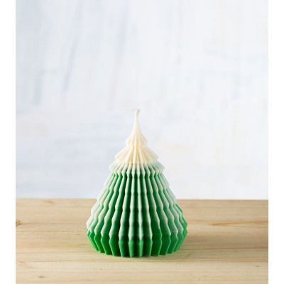 Bougie sapin artisanale en cire de colza, verte, Ø 10 cm H 14 cm, bougie naturelle et décoration de Noël