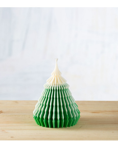 Bougie sapin artisanale en cire de colza, verte, Ø 10 cm H 14 cm, bougie naturelle et décoration de Noël